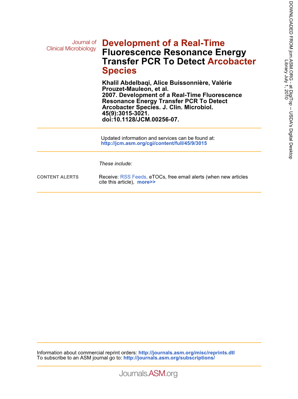 Species Arcobacter Transfer PCR to Detect Fluorescence Resonance