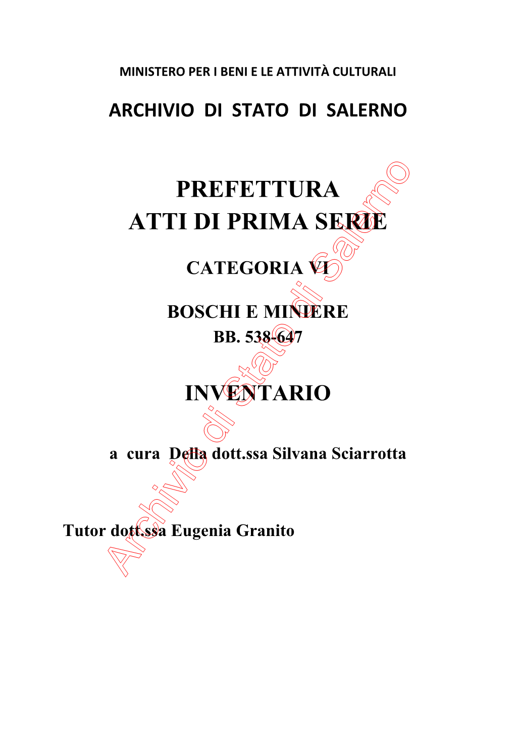 Prefettura Atti Di Prima Serie