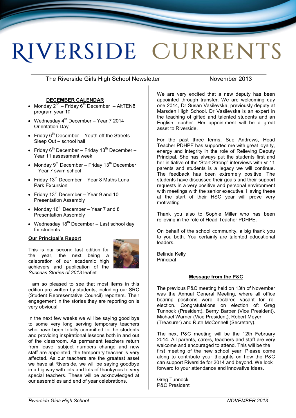 The Riverside Girls High School Newsletter November 2013
