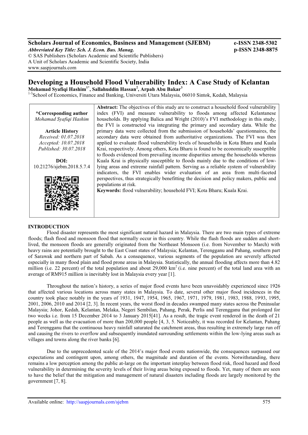 Developing a Household Flood Vulnerability Index