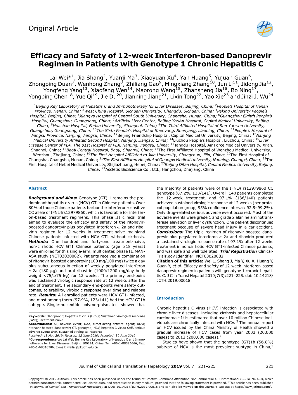 Efficacy and Safety of 12-Week Interferon-Based Danoprevir Regimen in Patients with Genotype 1 Chronic Hepatitis C