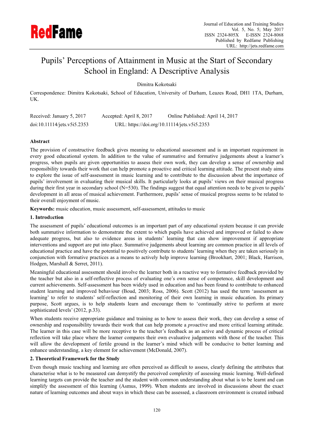 Pupils' Perceptions of Attainment in Music at the Start Of