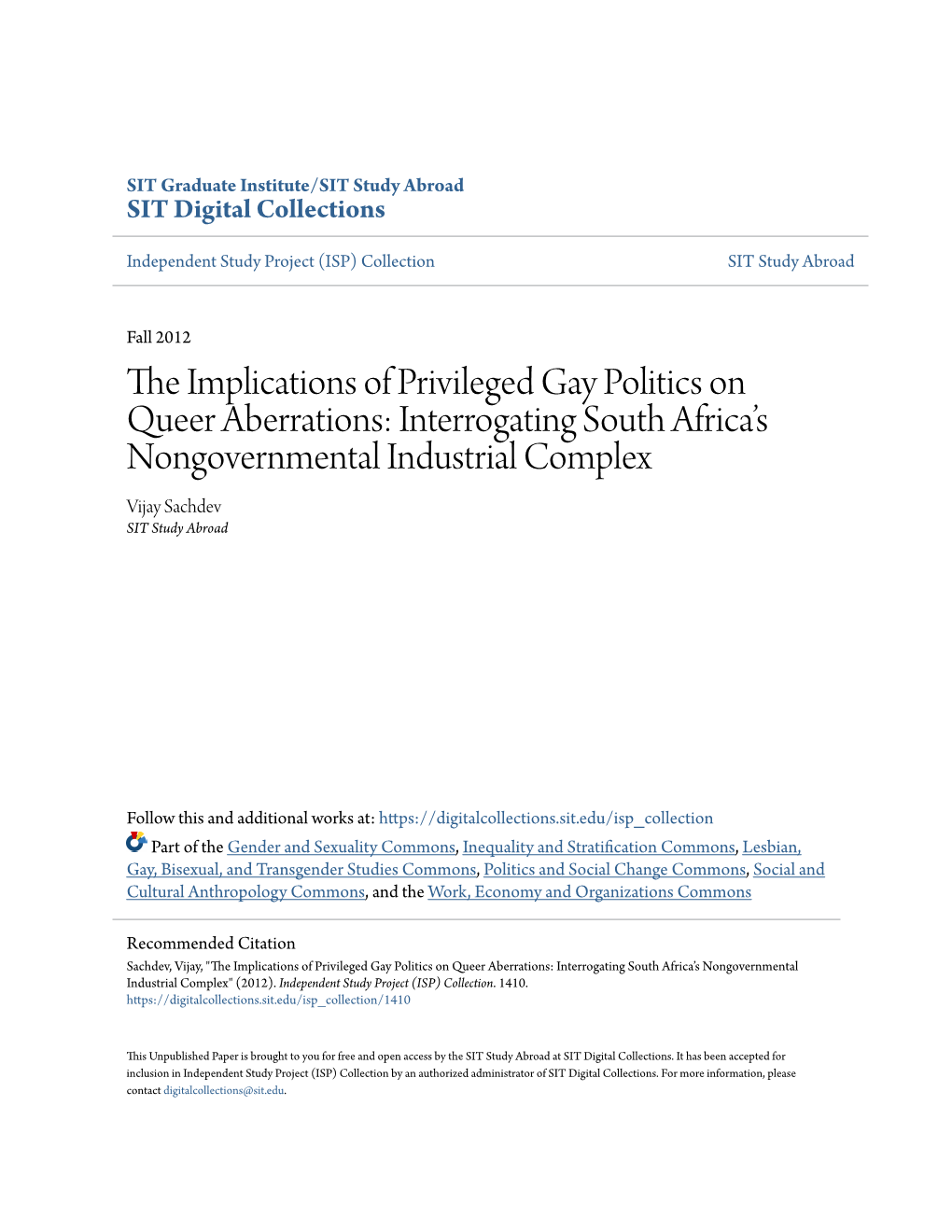 The Implications of Privileged Gay Politics on Queer Aberrations: Interrogating South Africa’S Nongovernmental Industrial Complex