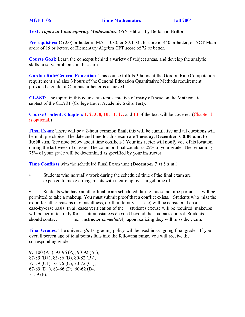 MGF 1106 Finite Mathematics Fall 2004