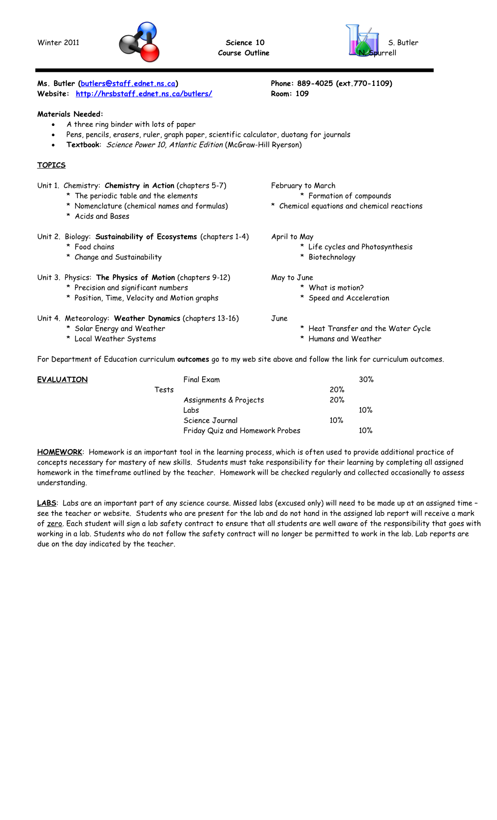 Course Outline N. Spurrell