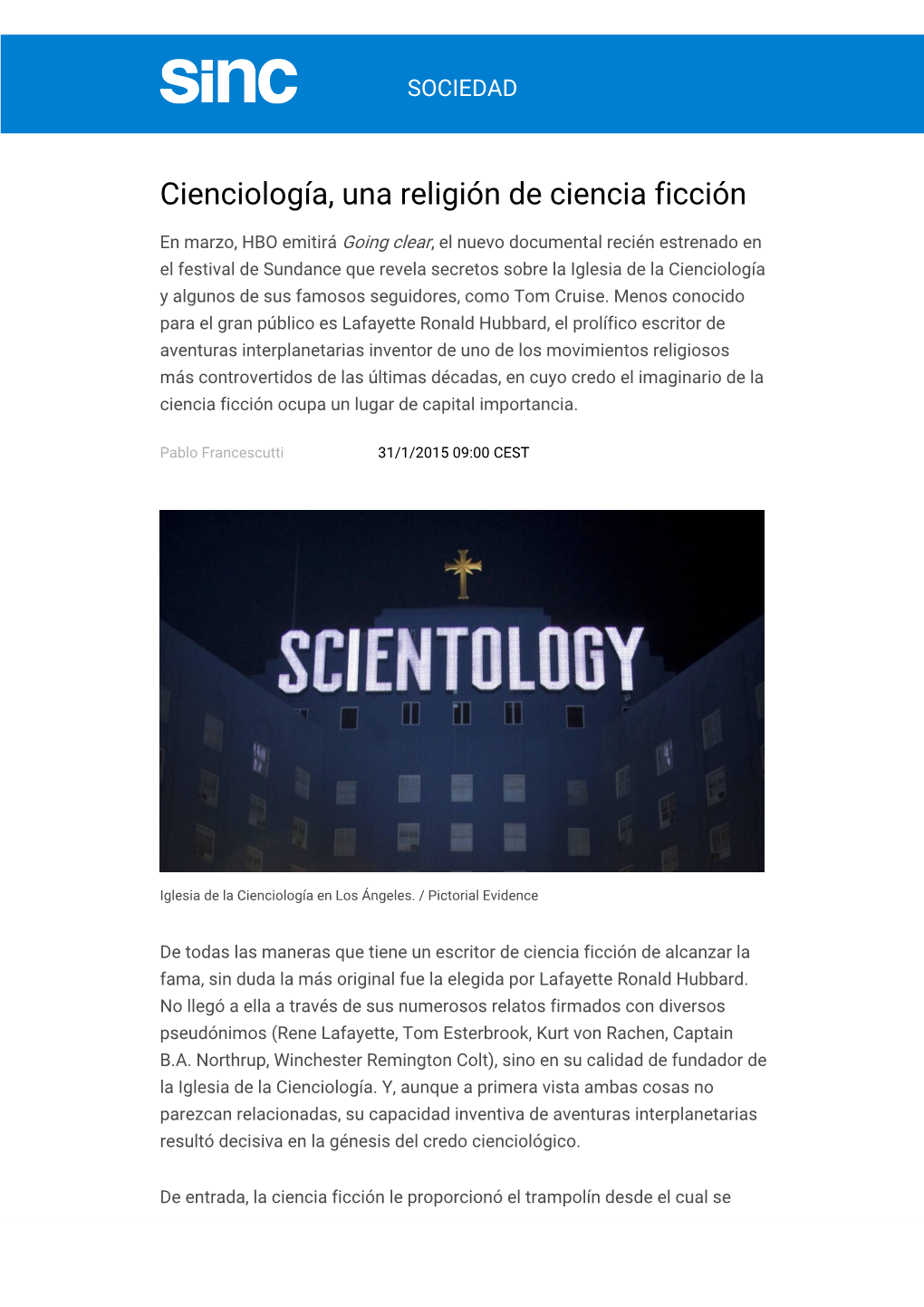 Cienciología, Una Religión De Ciencia Ficción