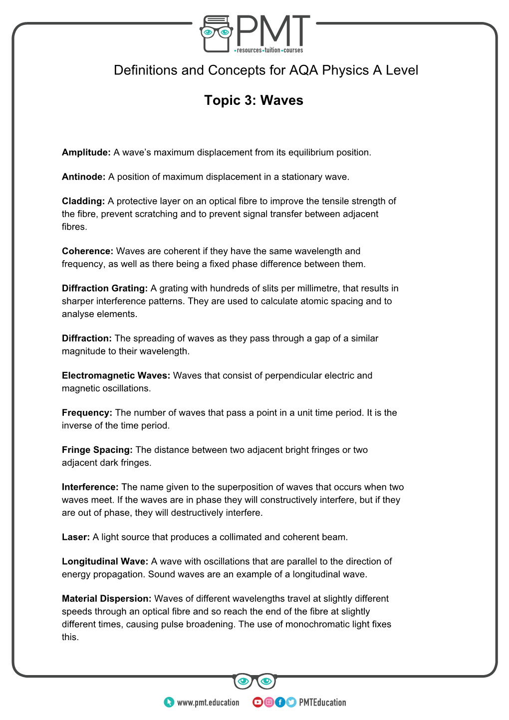 Definitions and Concepts for AQA Physics a Level