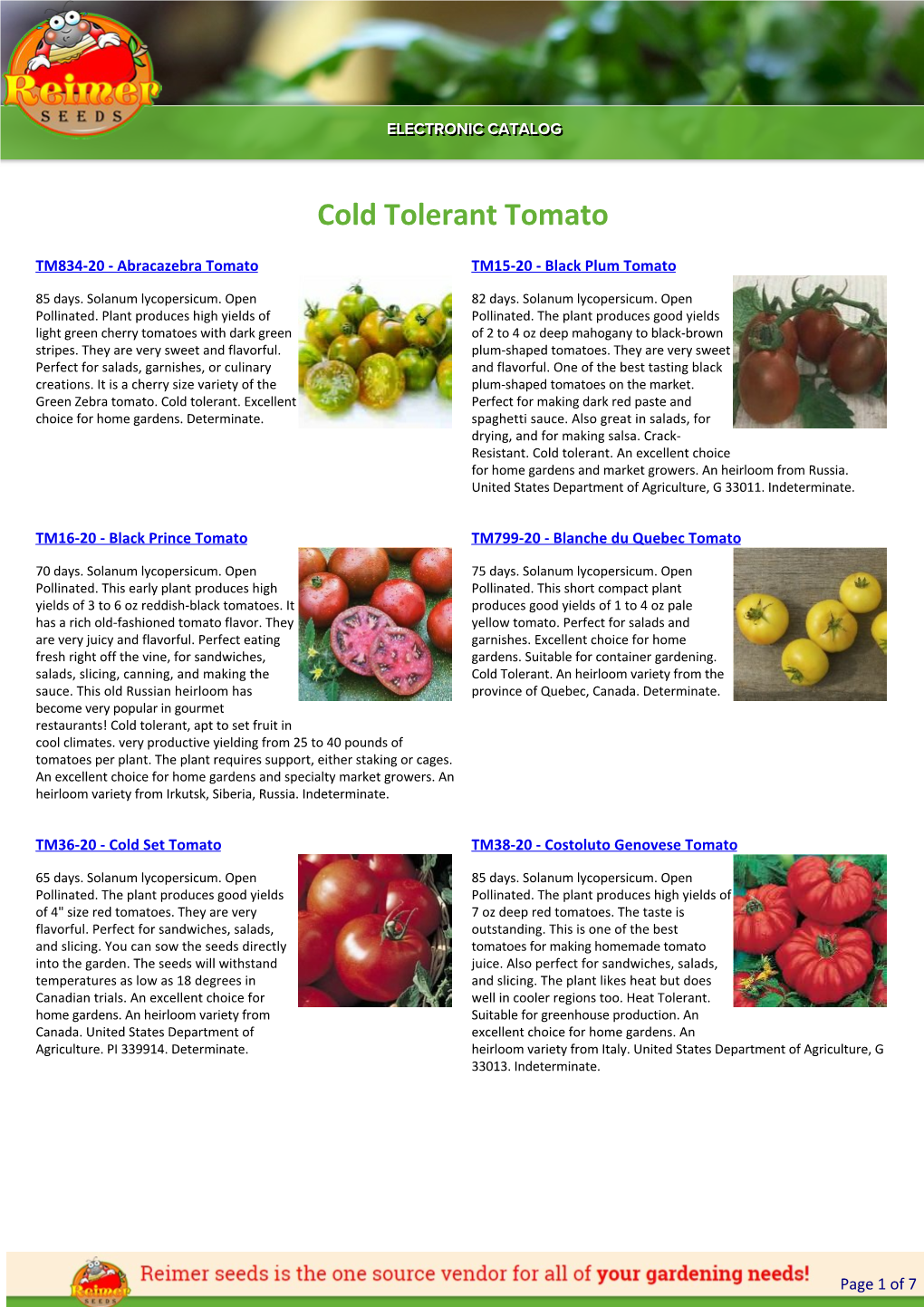 Reimer Seeds Catalog