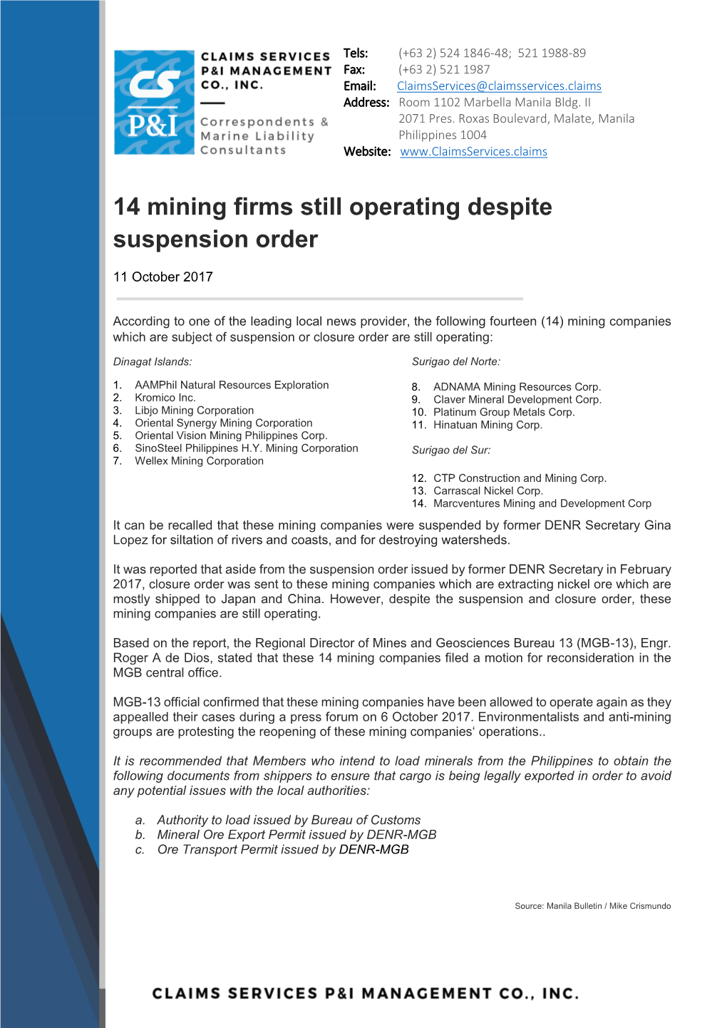 14 Mining Firms Still Operating Despite Suspension Order
