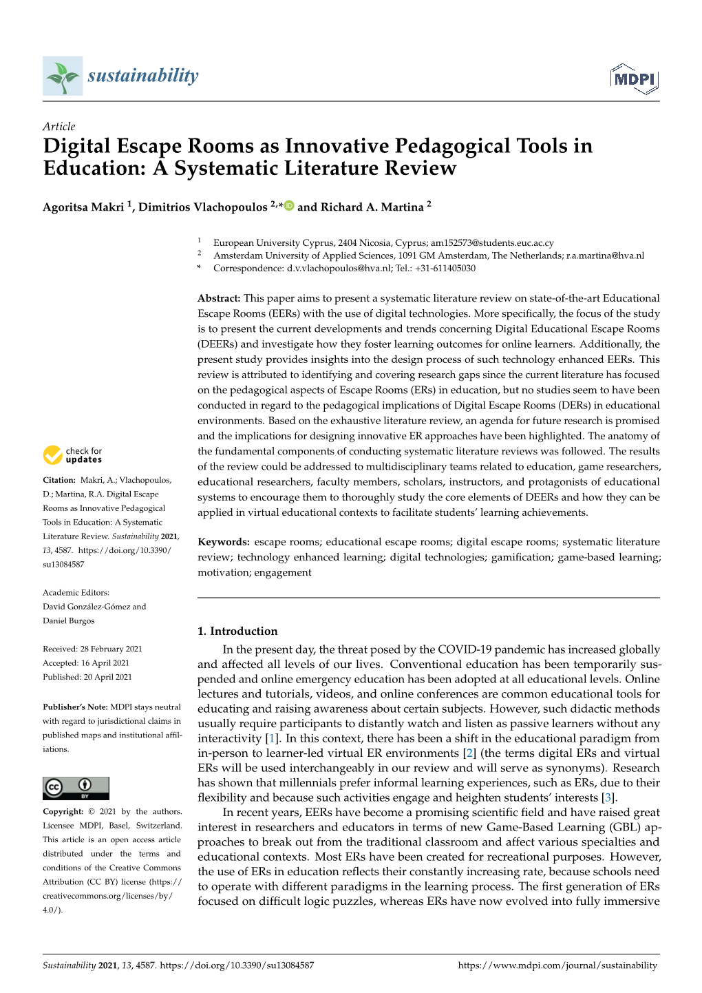 Digital Escape Rooms As Innovative Pedagogical Tools in Education: a Systematic Literature Review