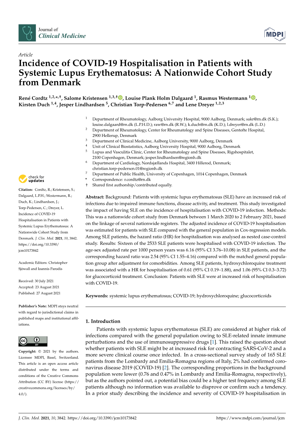 Incidence of COVID-19 Hospitalisation in Patients with Systemic Lupus Erythematosus: a Nationwide Cohort Study from Denmark