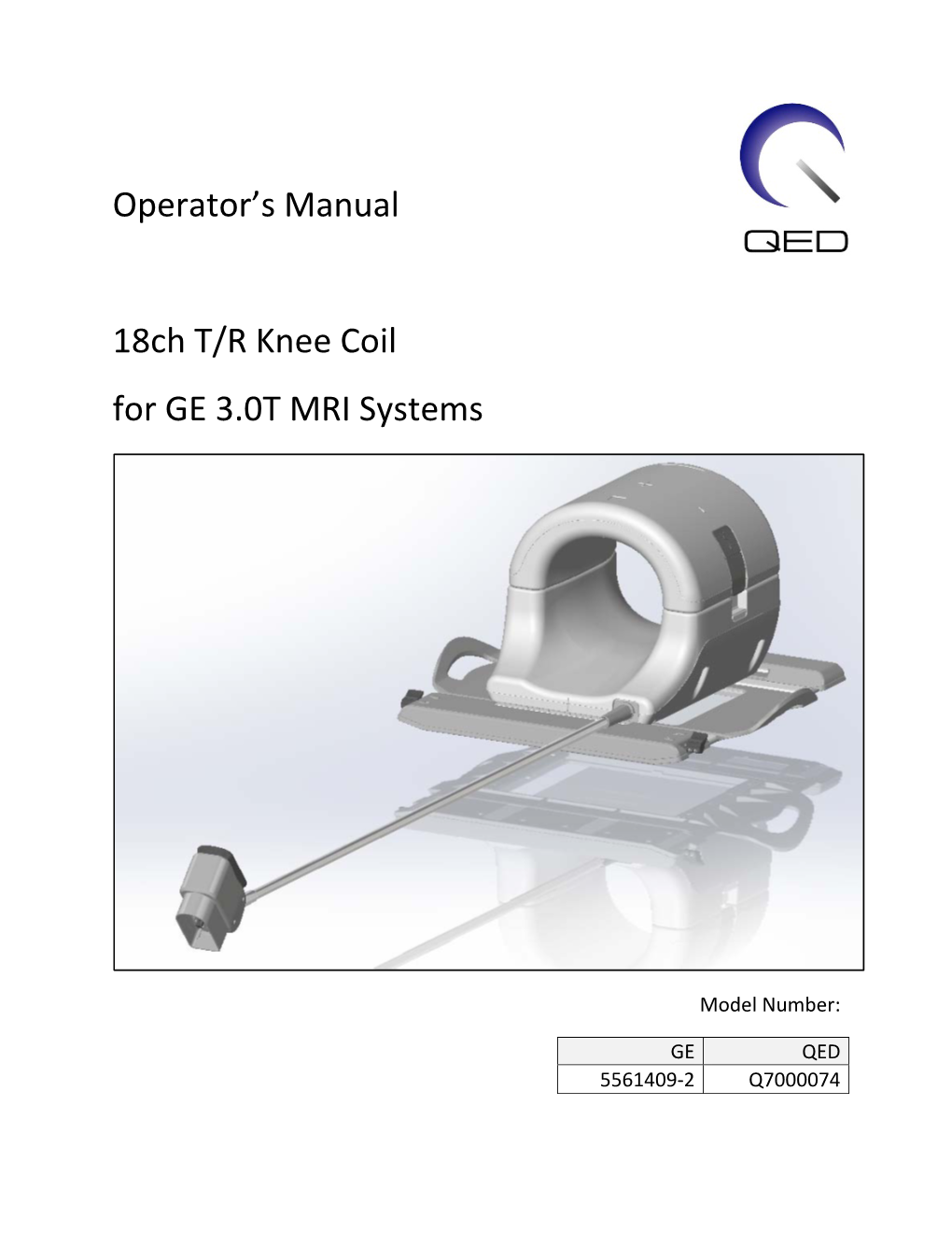 Operator's Manual 18Ch T/R Knee Coil for GE 3.0T MRI Systems