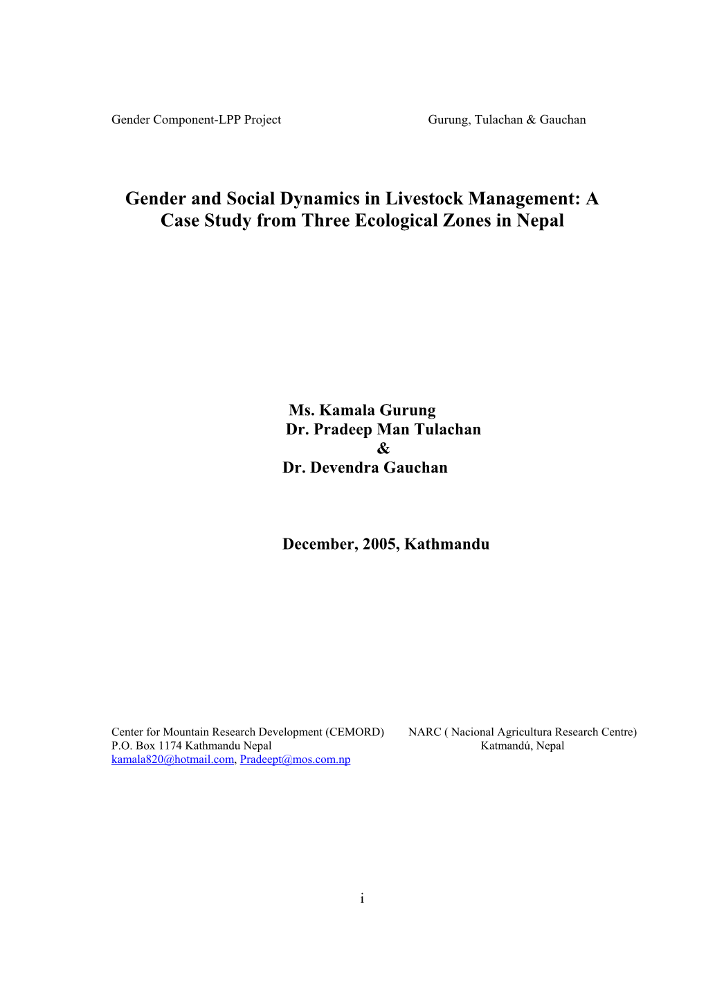 Gender and Social Dynamics in Livestock Management: a Case Study from Three Ecological Zones in Nepal