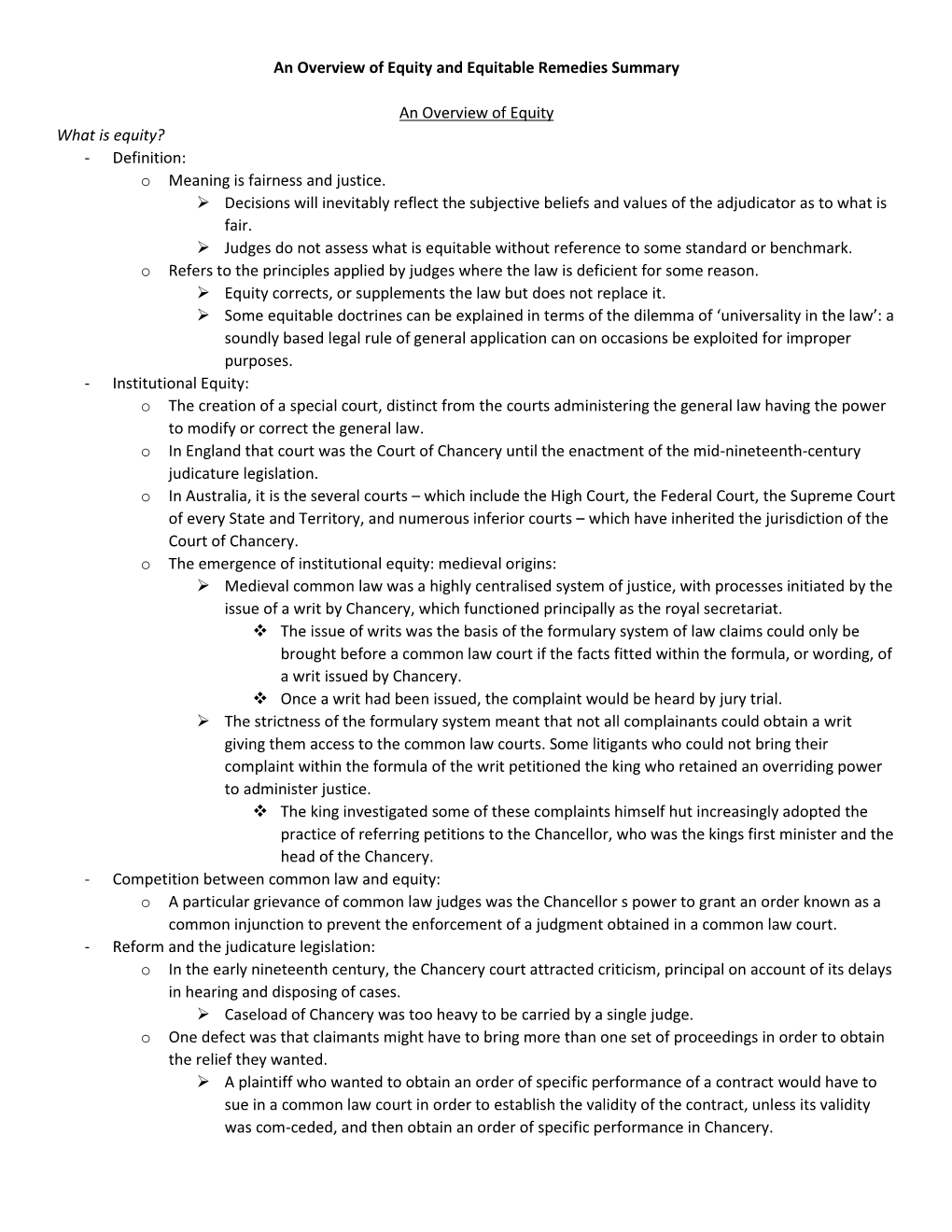 An Overview of Equity and Equitable Remedies Summary