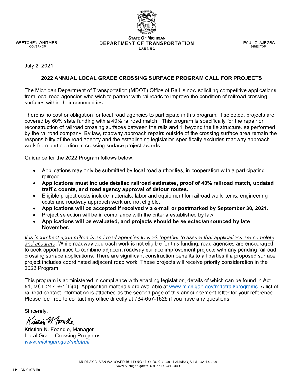 MDOT 2022 Surface Program Letter Template