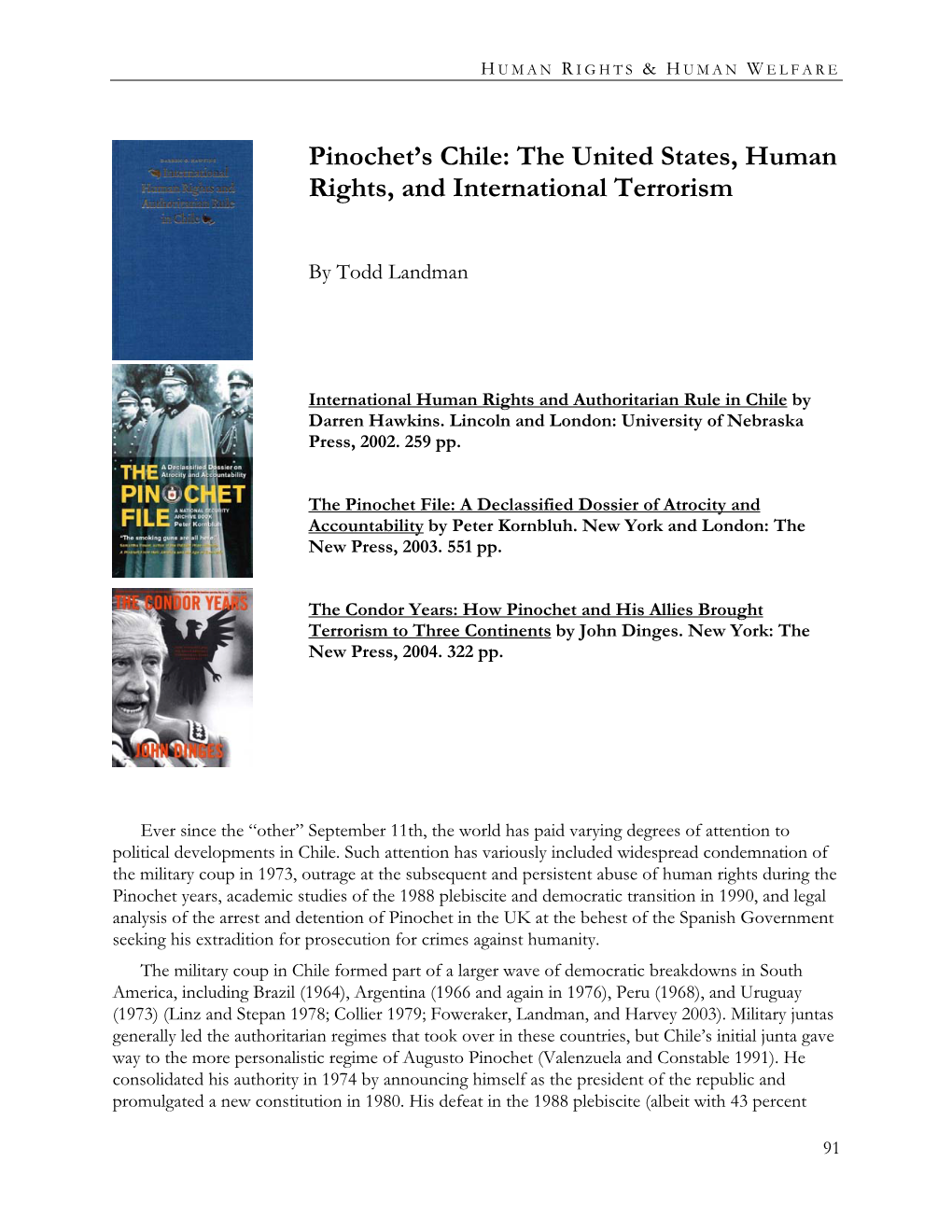 Pinochet's Chile: the United States, Human Rights, and International