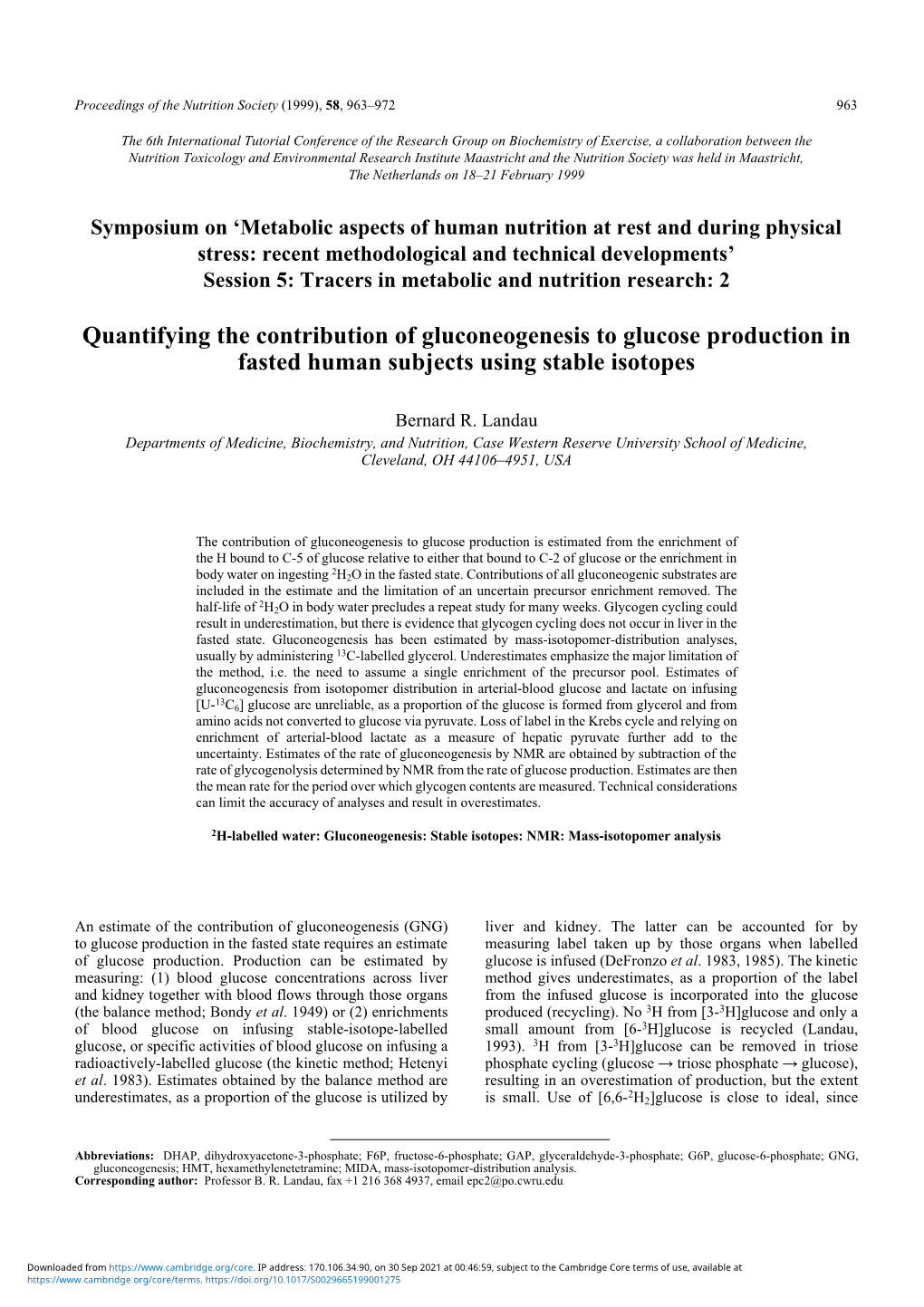 Quantifying the Contribution of Gluconeogenesis to Glucose Production in Fasted Human Subjects Using Stable Isotopes