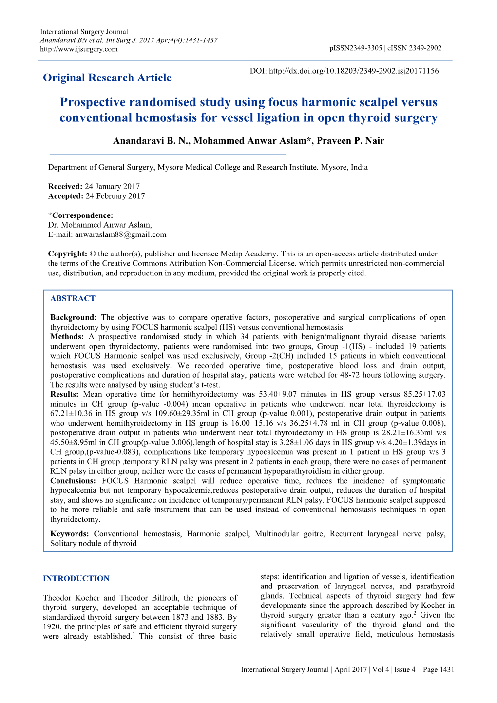 Prospective Randomised Study Using Focus Harmonic Scalpel Versus Conventional Hemostasis for Vessel Ligation in Open Thyroid Surgery