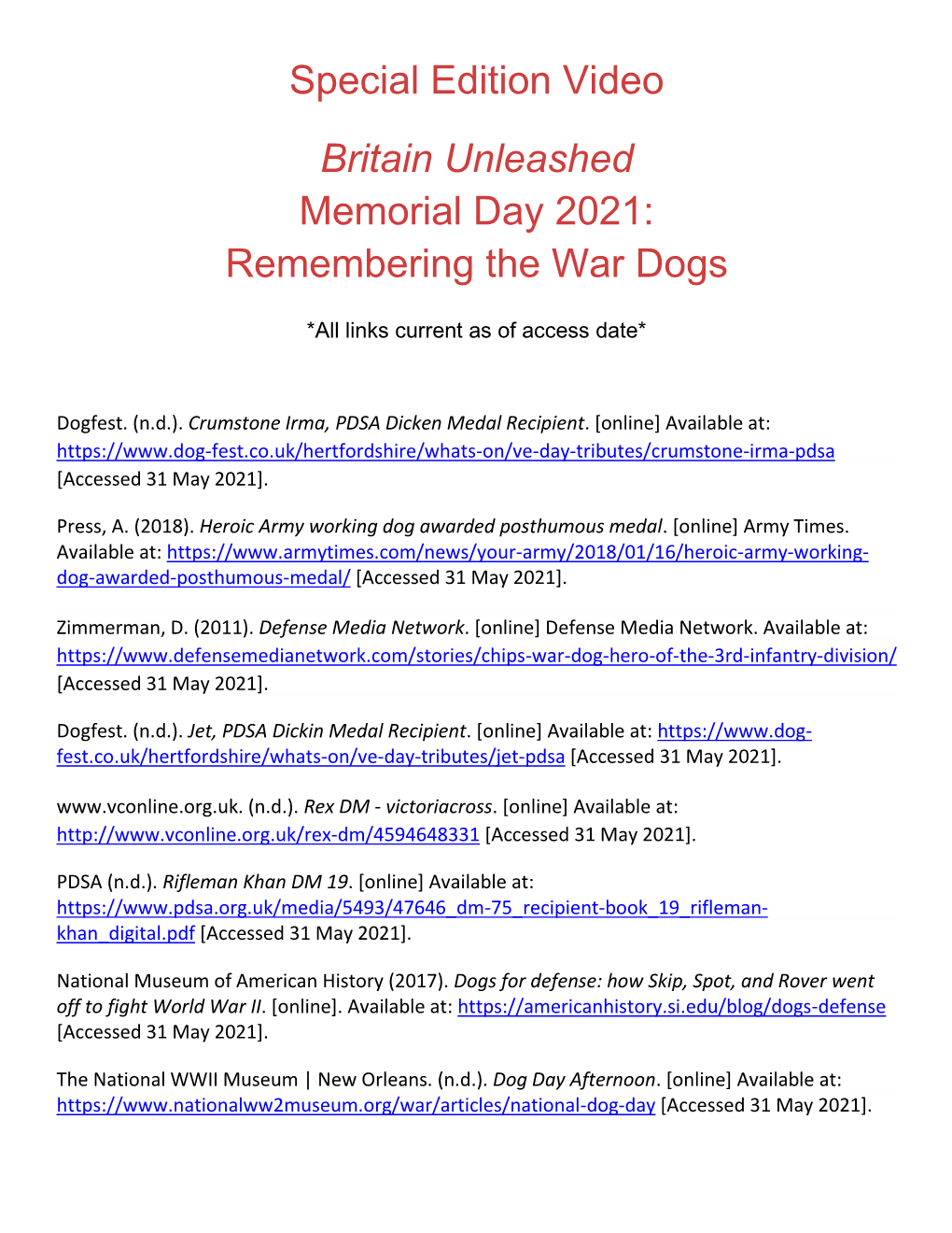 Special Edition Video Britain Unleashed Memorial Day 2021