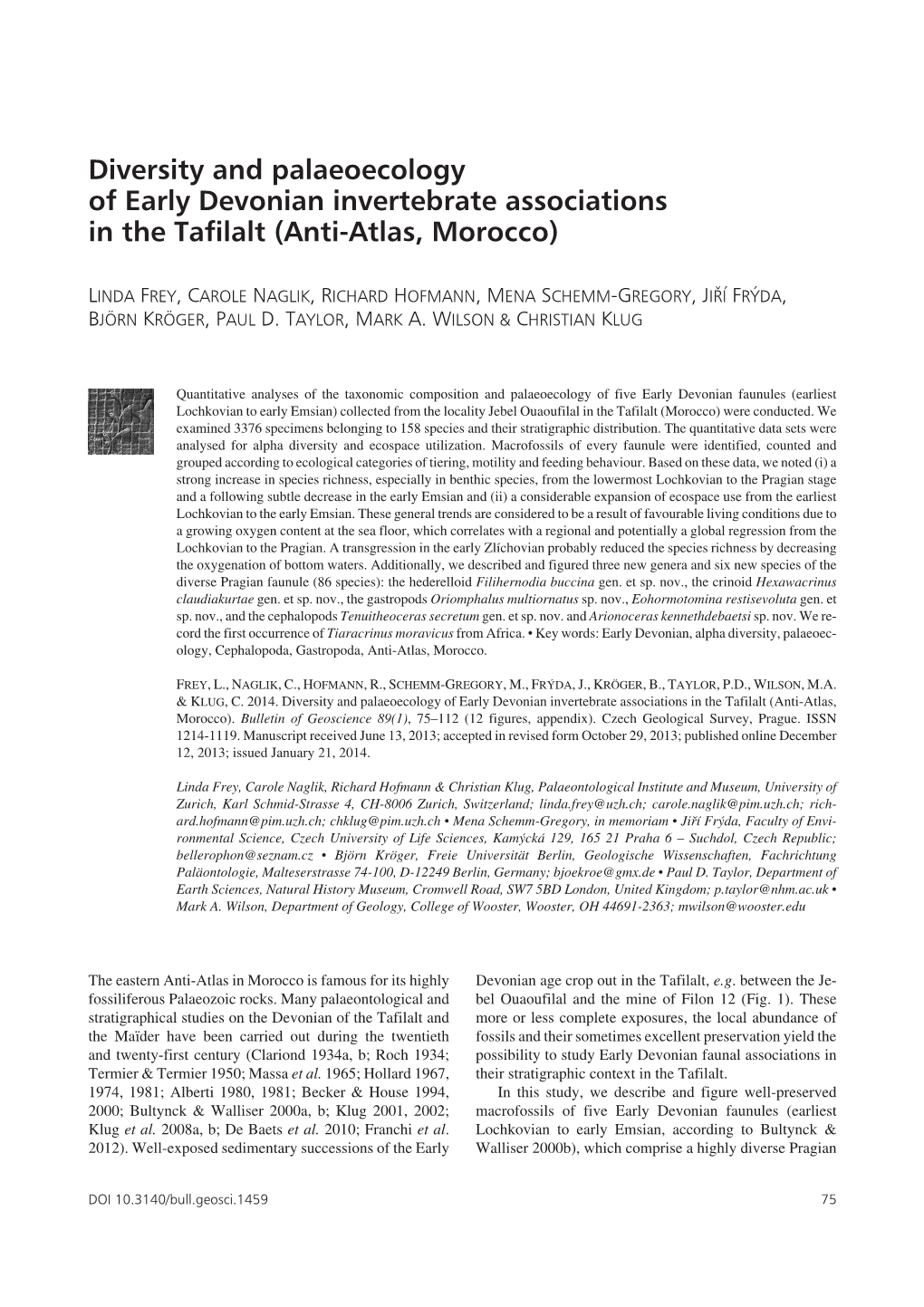 Diversity and Palaeoecology of Early Devonian Invertebrate Associations in the Tafilalt (Anti-Atlas, Morocco)