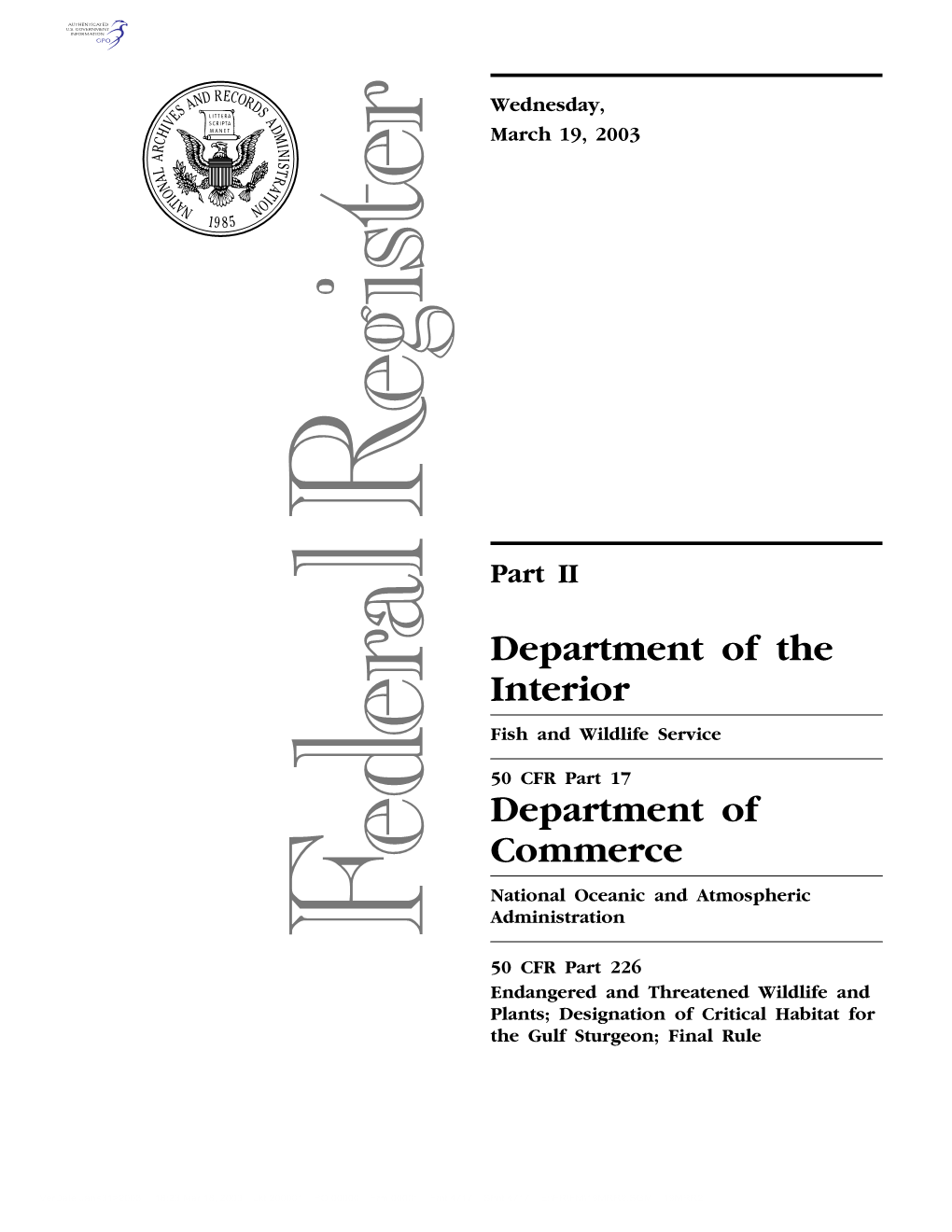 Department of the Interior Department of Commerce