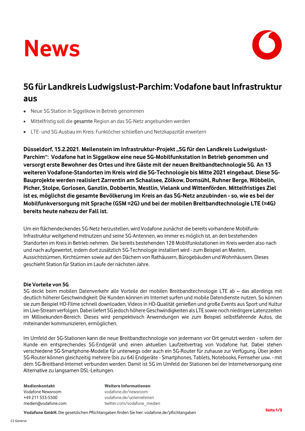 5G Für Landkreis Ludwigslust-Parchim: Vodafone