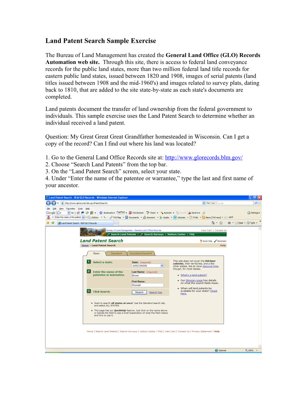 Land Patent Search Sample Exercise