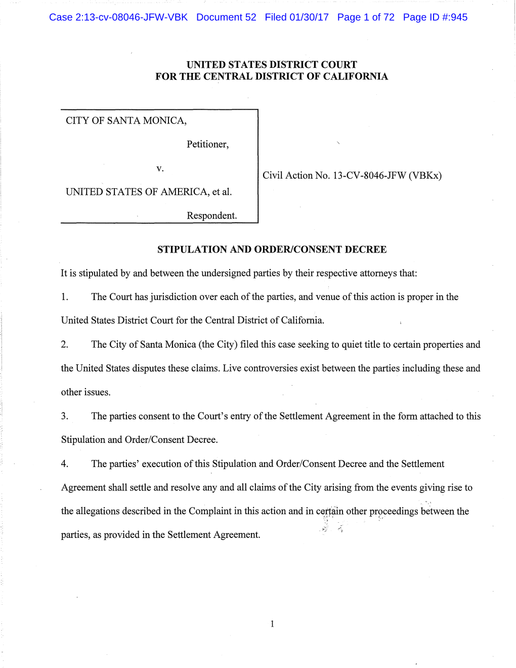 Stipulation and Order/Consent Decree Between the Federal Aviation