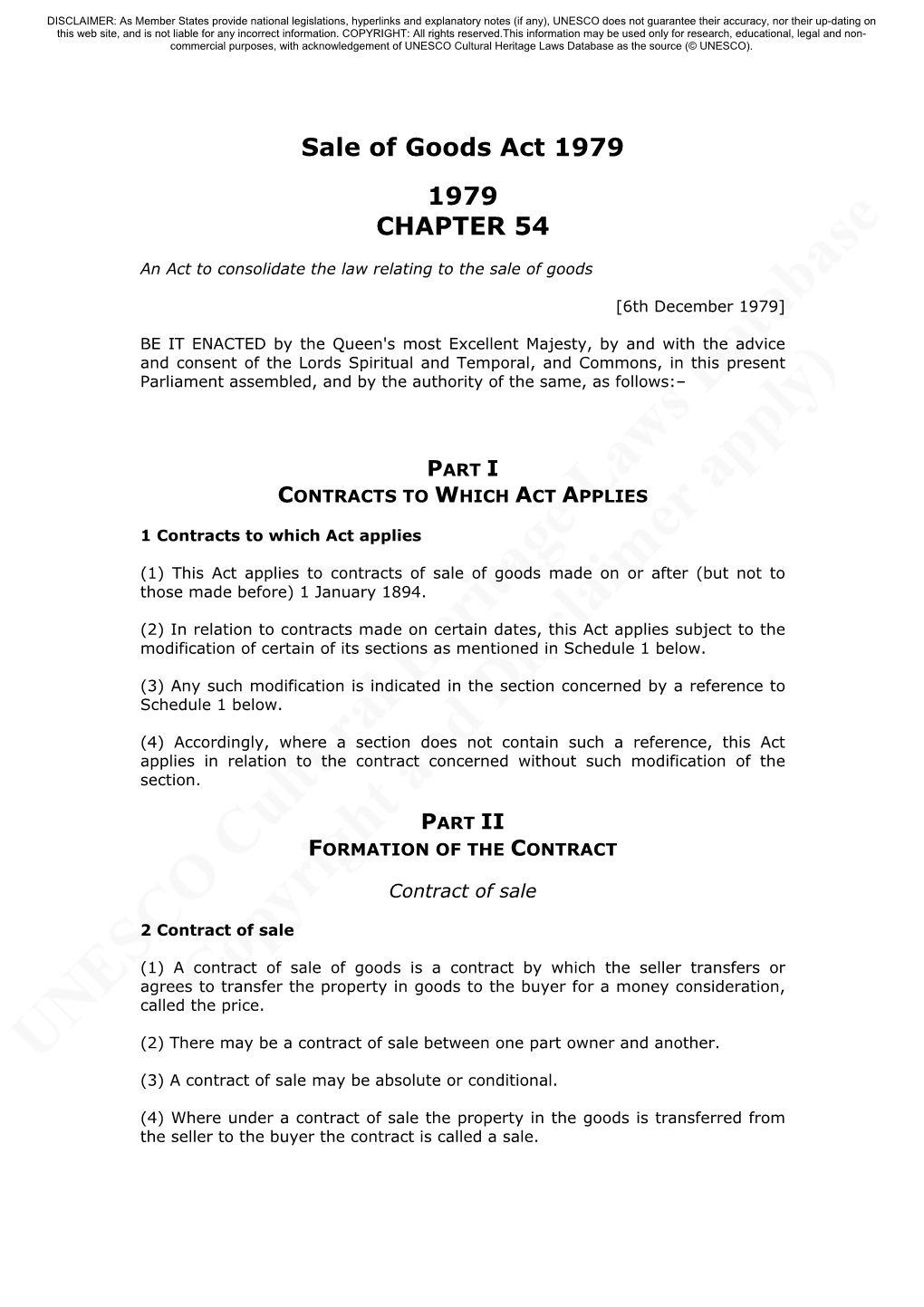 Sale of Goods Act 1979 1979 CHAPTER 54