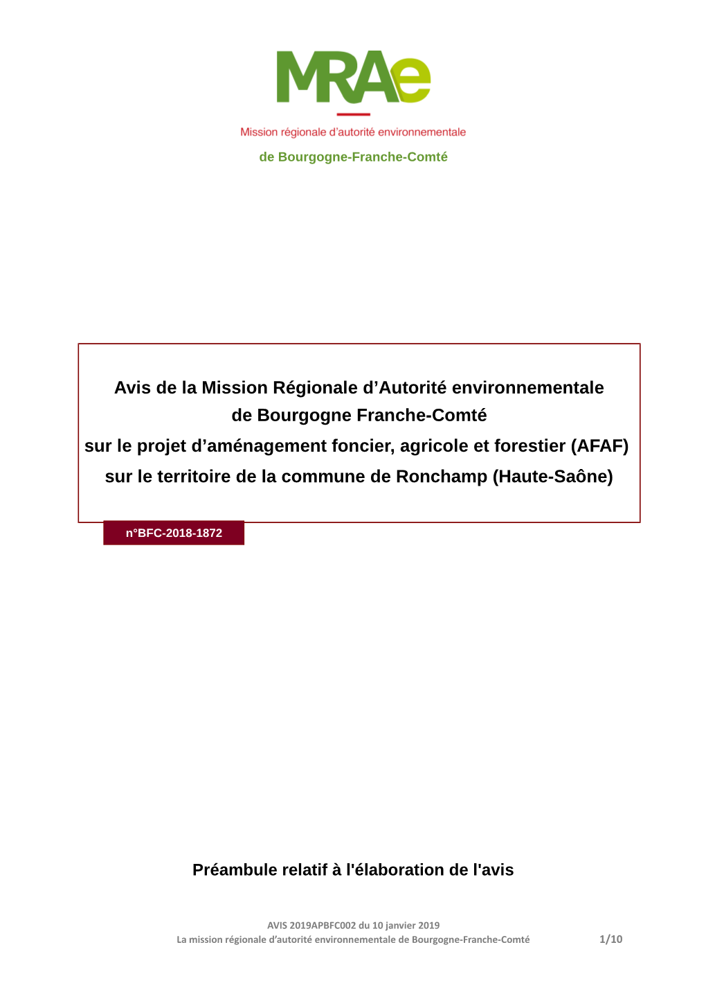 Avis De La Mission Régionale D'autorité Environnementale De