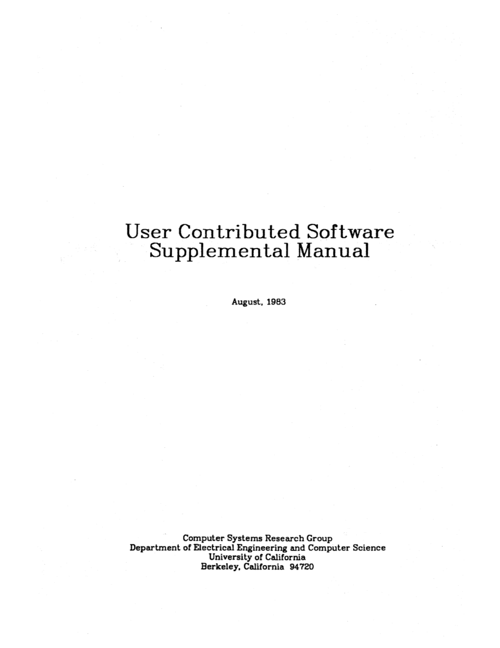 User Contributed Software Supplemental Manual