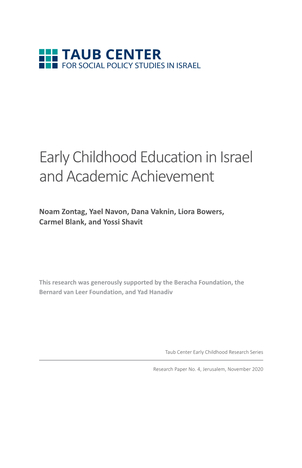 Early Childhood Education in Israel and Academic Achievement