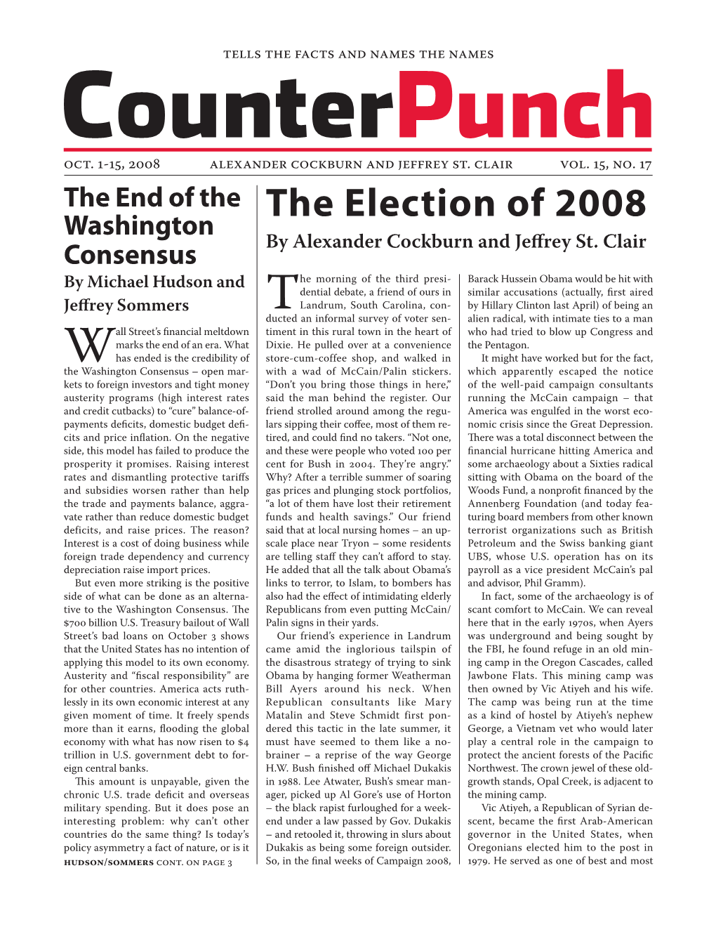 The Election of 2008 Washington Consensus by Alexander Cockburn and Jeffrey St