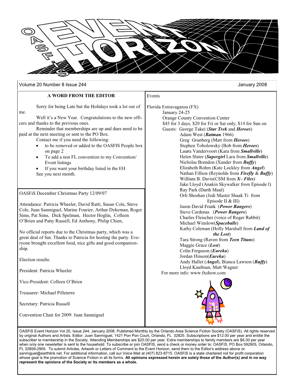 Volume 20 Number 8 Issue 244 January 2008 Events Florida