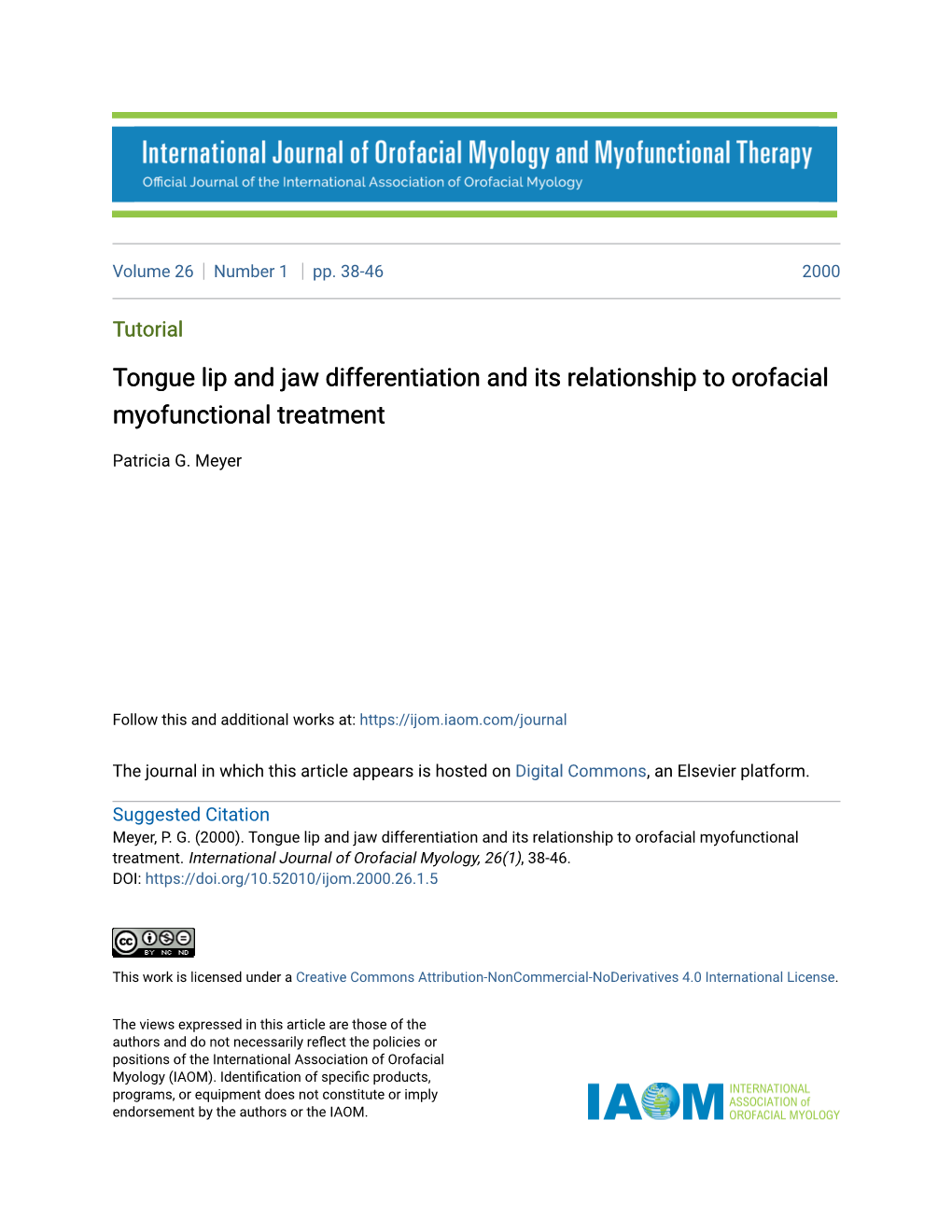 Tongue Lip and Jaw Differentiation and Its Relationship to Orofacial Myofunctional Treatment