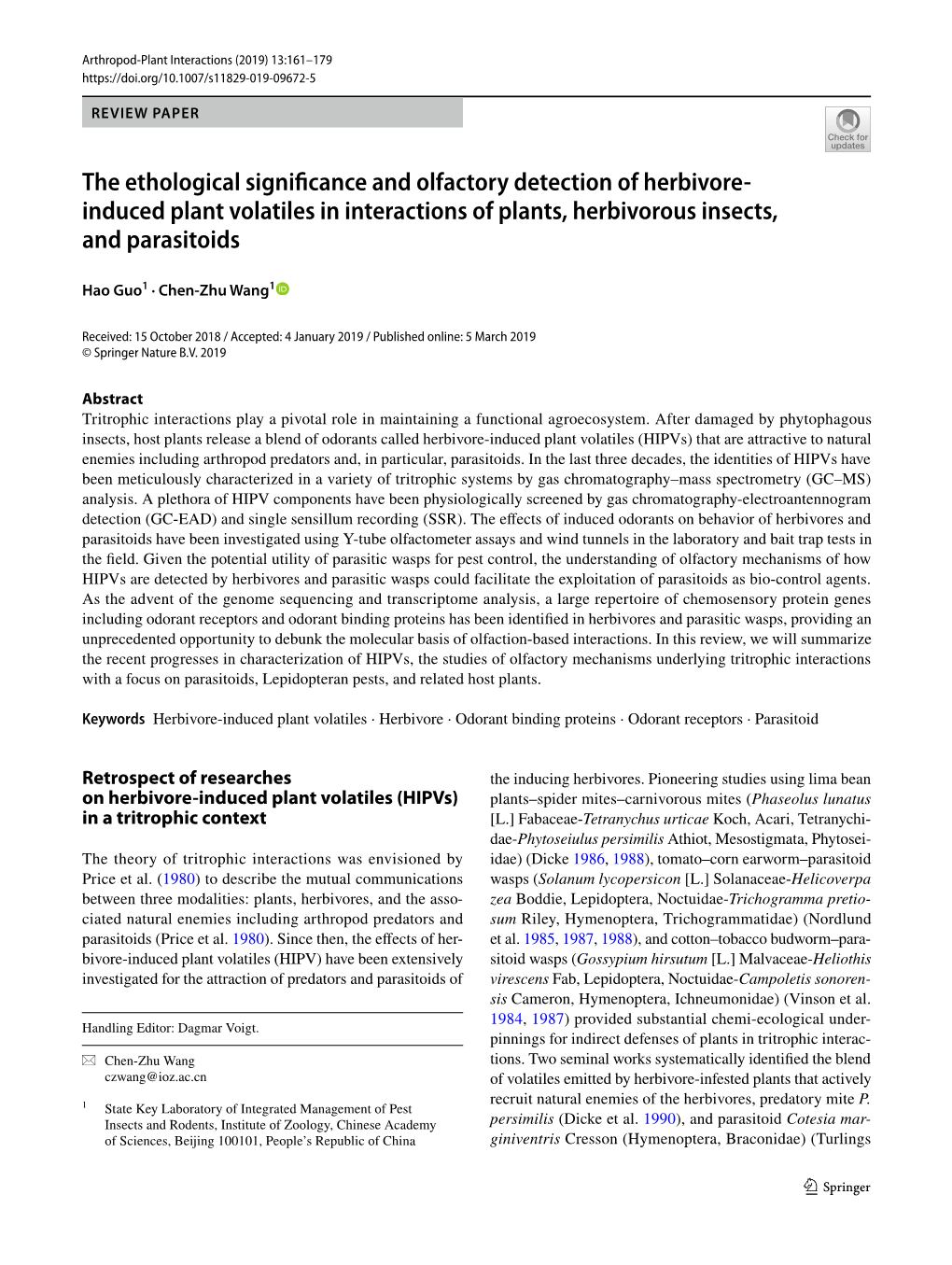 The Ethological Significance and Olfactory Detection of Herbivore-Induced Plant Volatiles in Interactions of Plants, Herbivorous