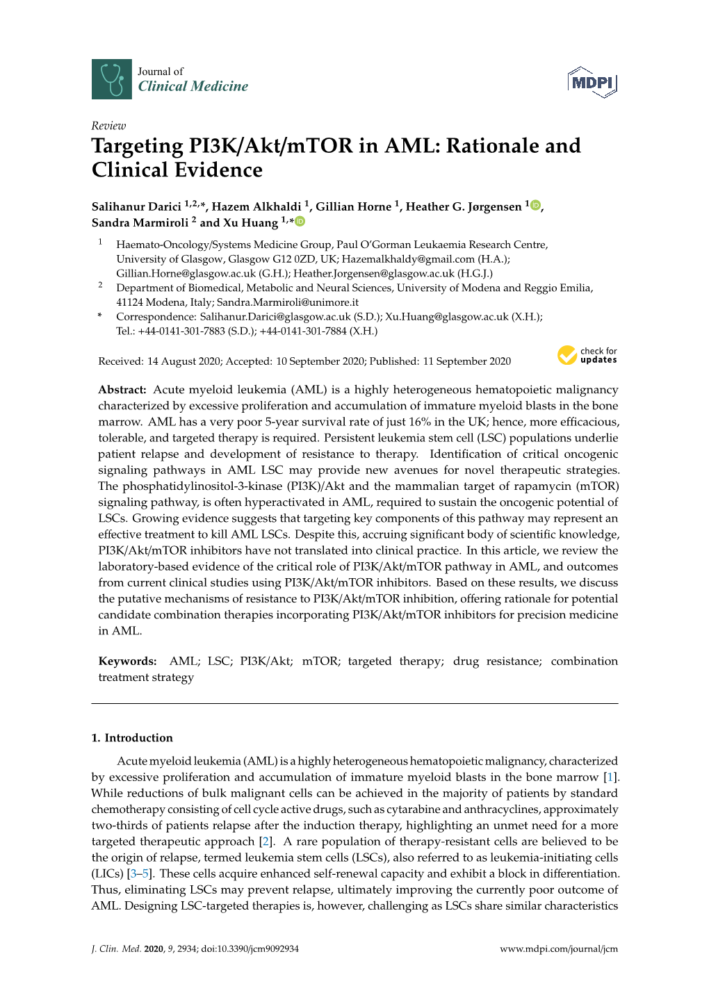 Targeting PI3K/Akt/Mtor in AML: Rationale and Clinical Evidence