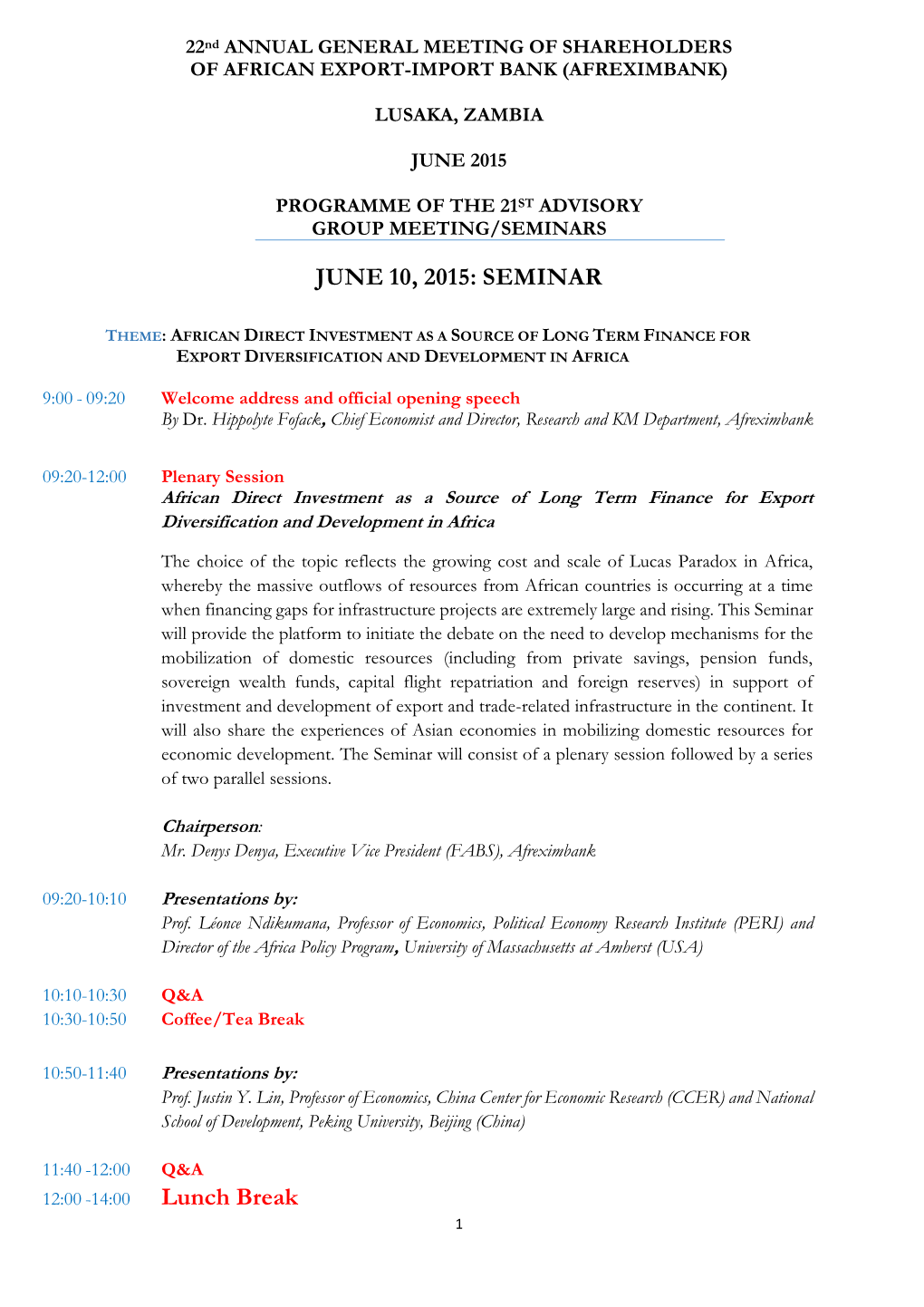 June 10, 2015: Seminar