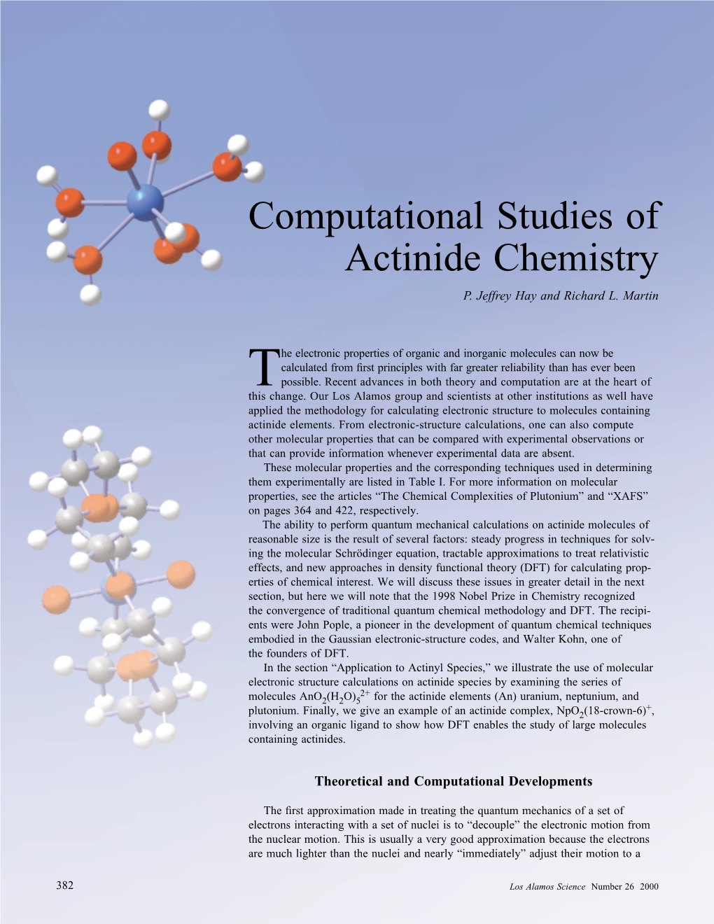 Computational Studies of Actinide Chemistry P