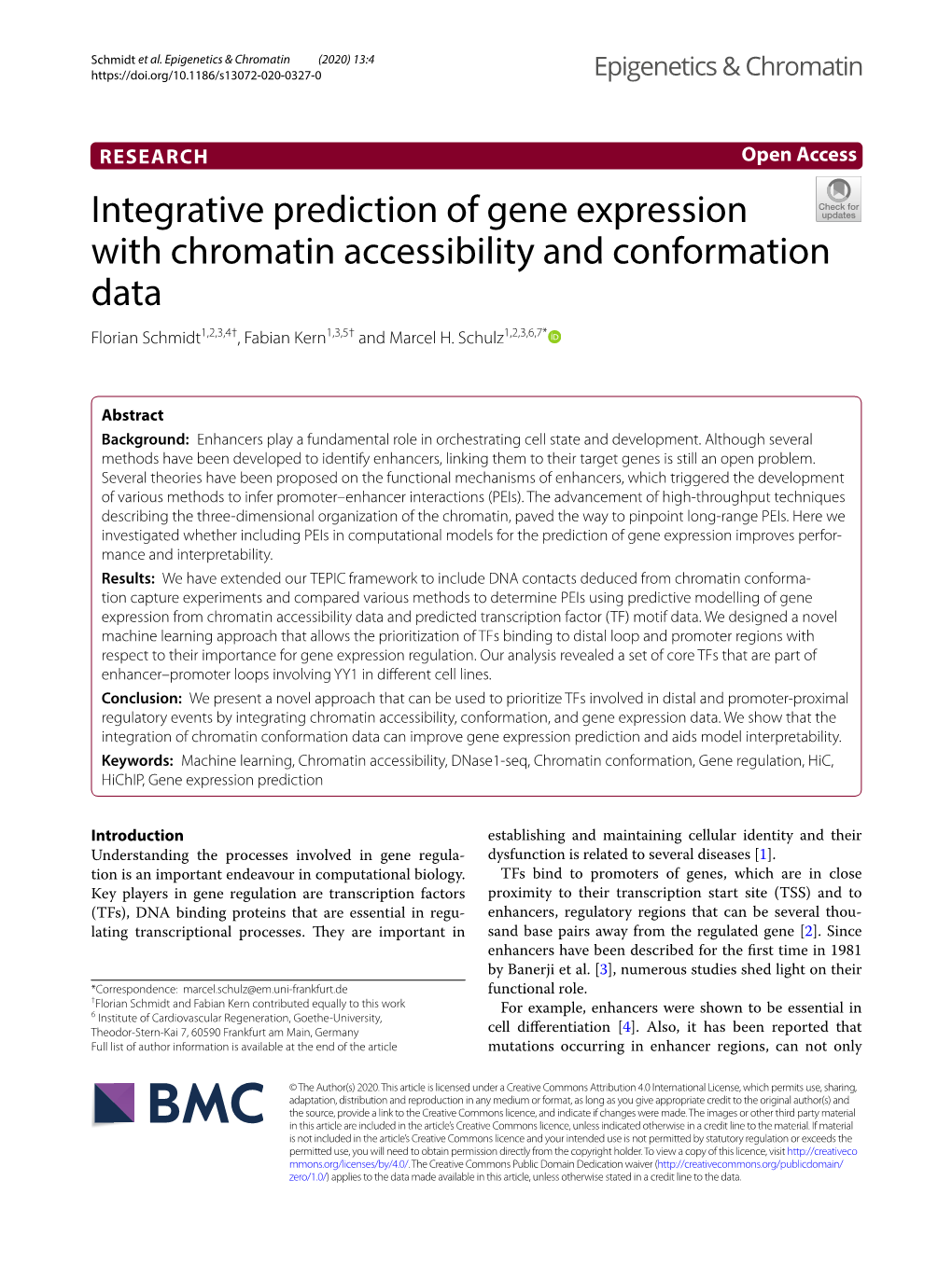 Integrative Prediction of Gene Expression with Chromatin Accessibility and Conformation Data Florian Schmidt1,2,3,4†, Fabian Kern1,3,5† and Marcel H