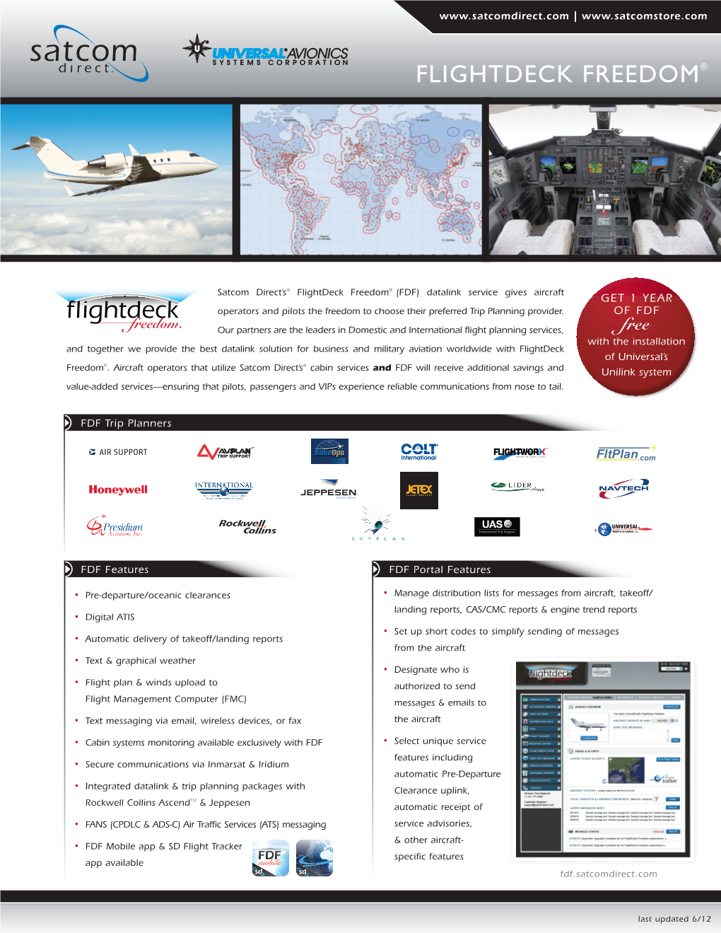 Flightdeck Freedom® (FDF) Datalink Service Gives Aircraft Get 1 Year Operators and Pilots the Freedom to Choose Their Preferred Trip Planning Provider