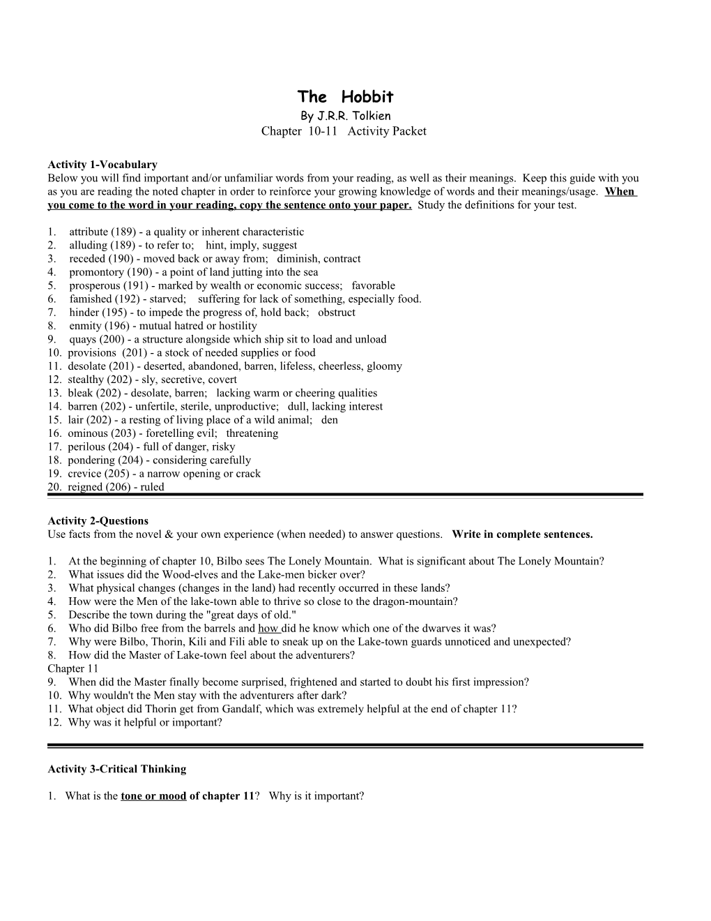 Chapter 11 Activity Packet