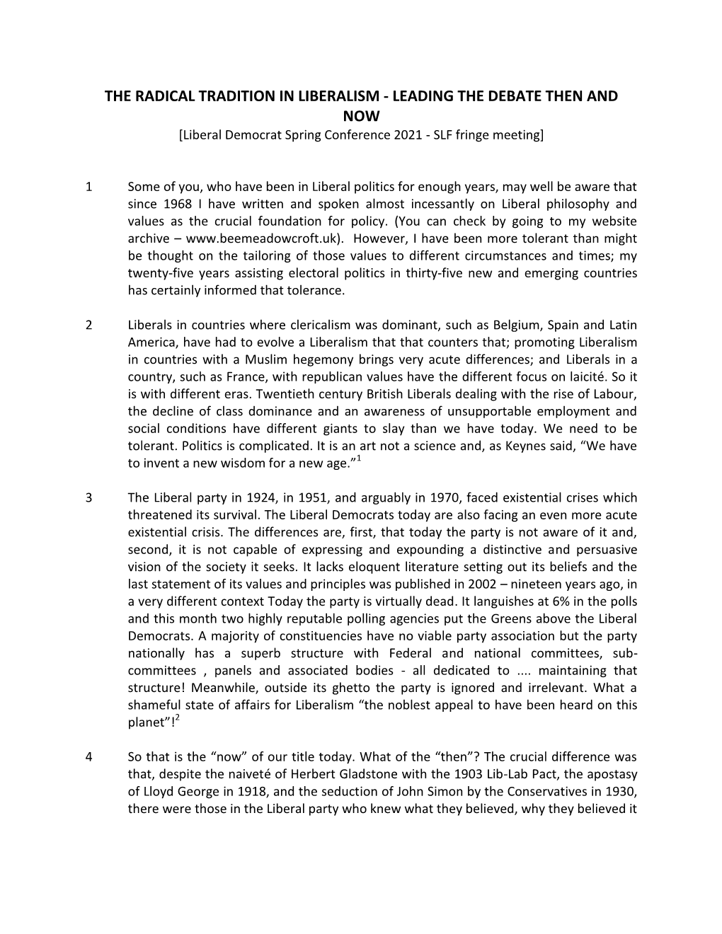 THE RADICAL TRADITION in LIBERALISM - LEADING the DEBATE THEN and NOW [Liberal Democrat Spring Conference 2021 - SLF Fringe Meeting]