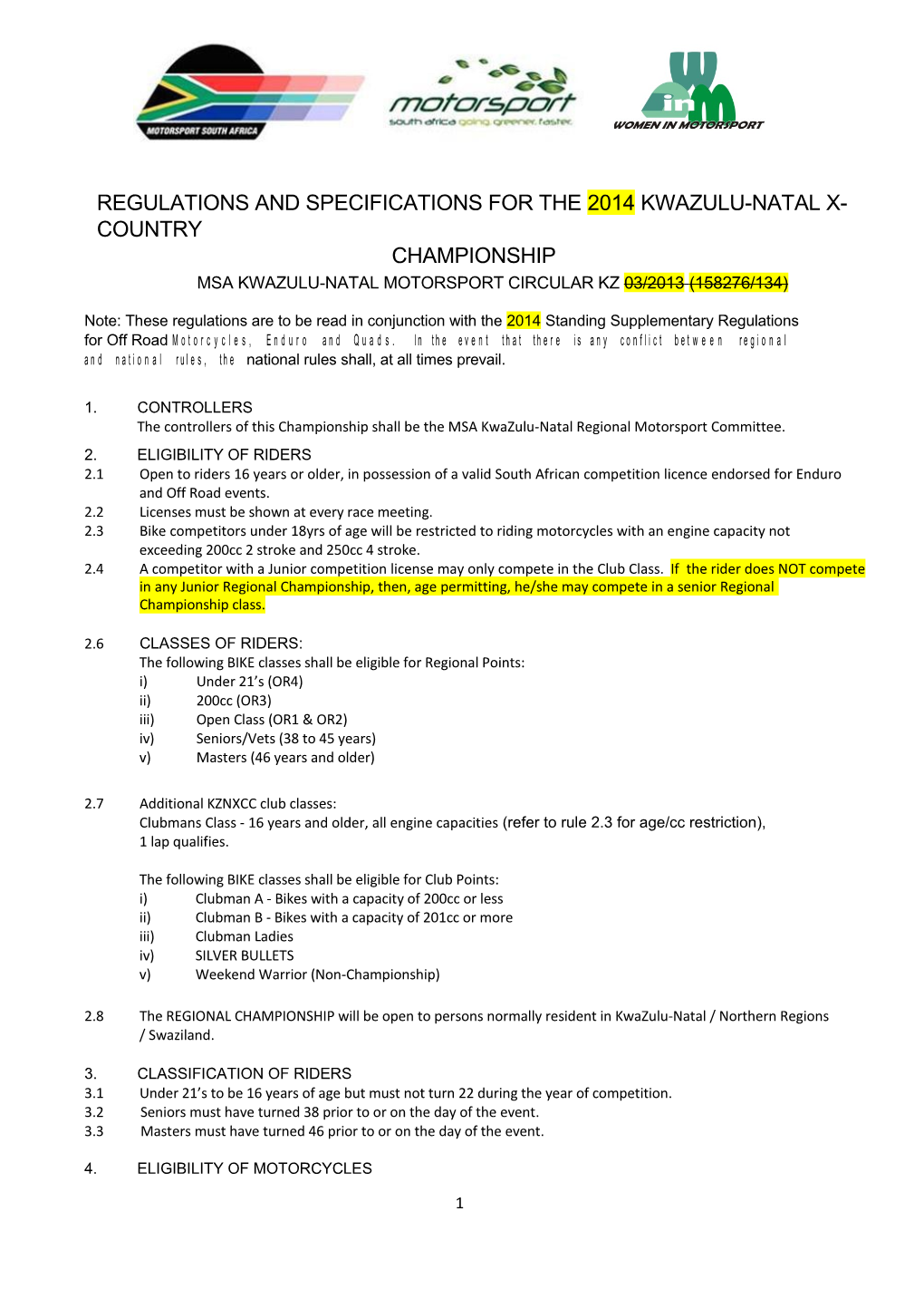 Msa Kwazulu-Natal Motorsport Circular Kz 03/2013 (158276/134)