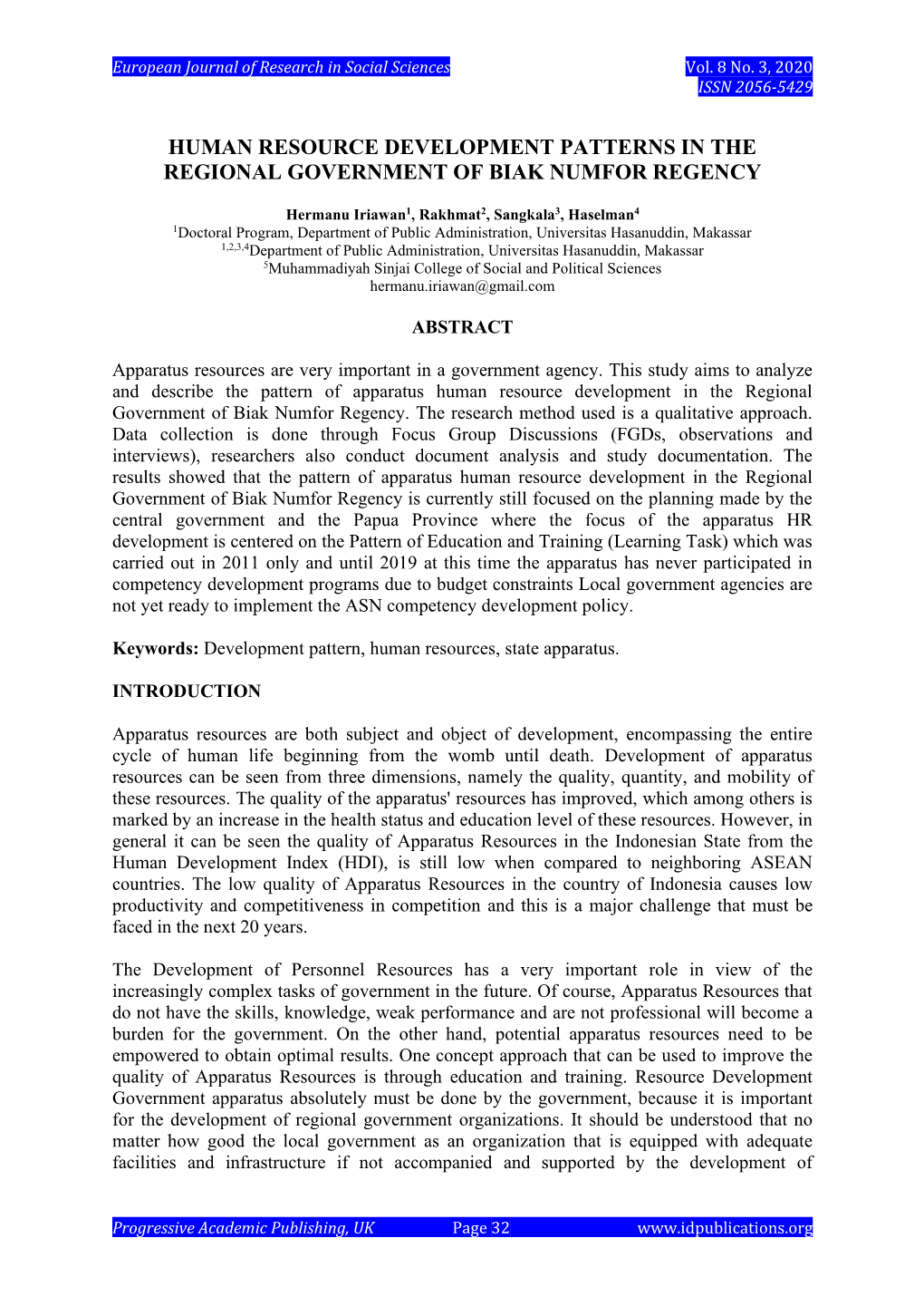 Human Resource Development Patterns in the Regional Government of Biak Numfor Regency