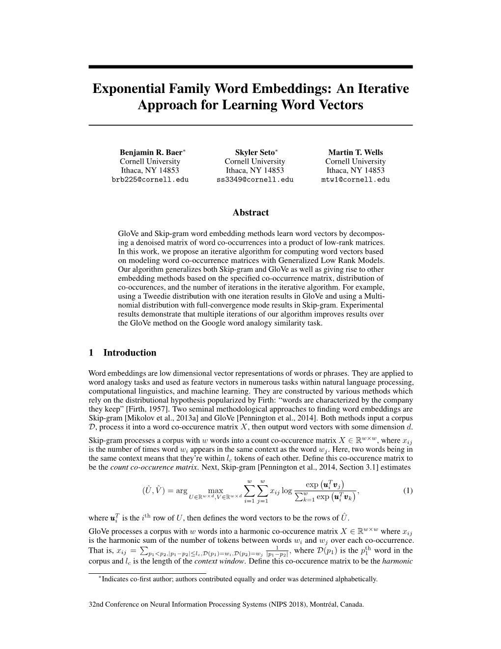 Exponential Family Word Embeddings: an Iterative Approach for Learning Word Vectors