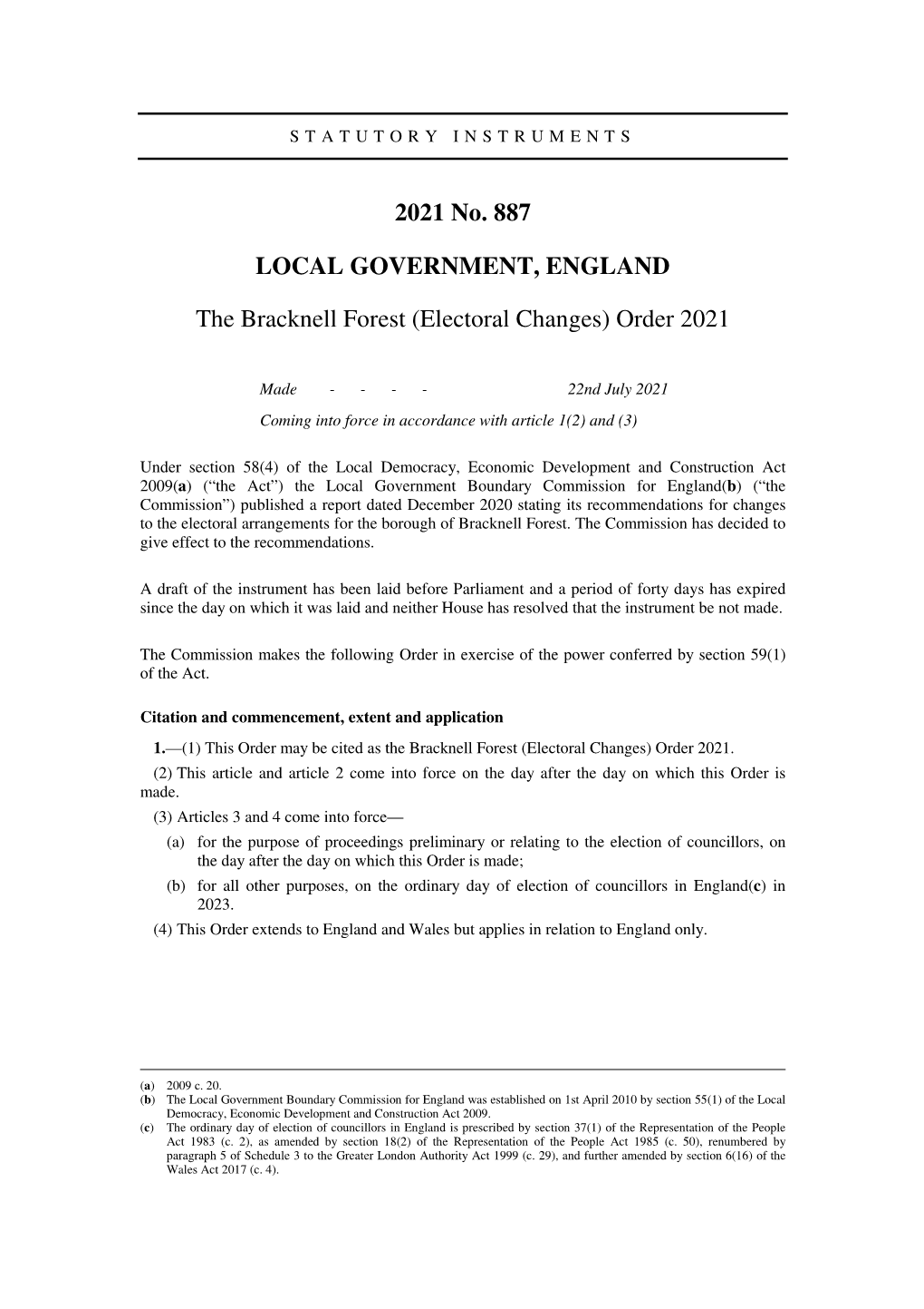 The Bracknell Forest (Electoral Changes) Order 2021