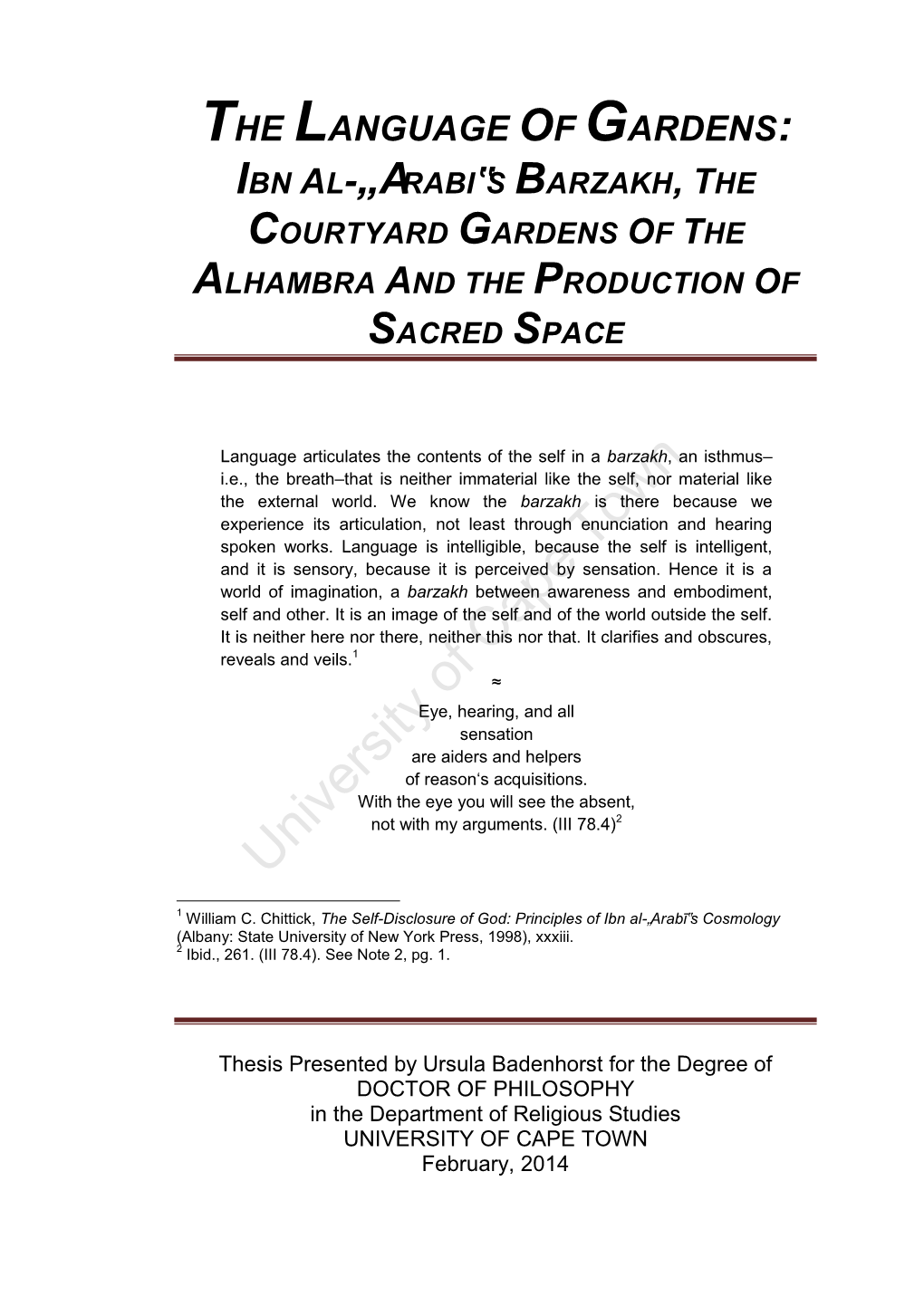 The Language of Gardens :Ibn Al -