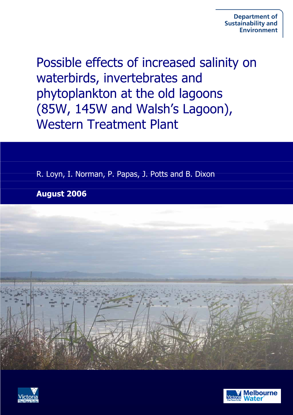 Possible Effects of Increased Salinity on Waterbirds, Invertebrates and Phytoplankton at the Old Lagoons (85W, 145W and Walsh’S Lagoon), Western Treatment Plant