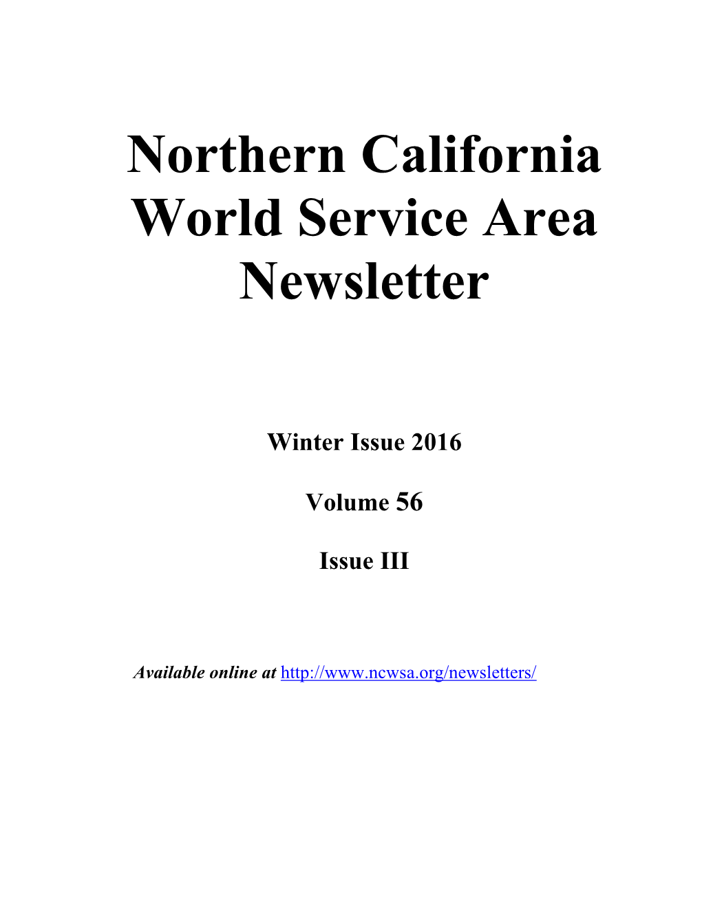 Northern California World Service Area Newsletter